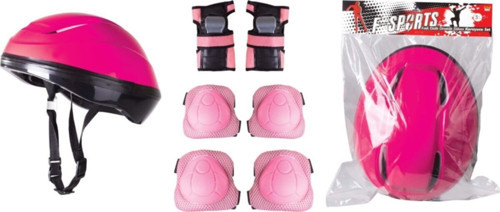 Pembe Bisiklet Scooter Kask Dizlik Dirseklik Koruyucu Set