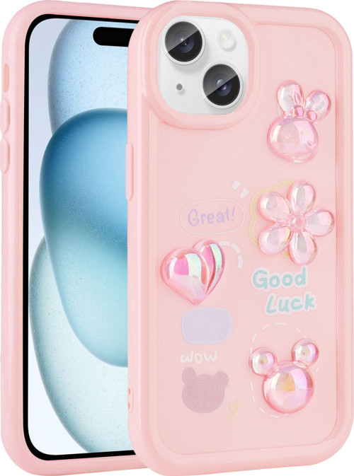 Apple iPhone 15 Plus Kılıf Kabartma Figürlü Parlak Toys Silikon Kılıf
