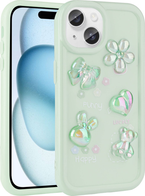 Apple iPhone 15 Plus Kılıf Kabartma Figürlü Parlak Toys Silikon Kılıf