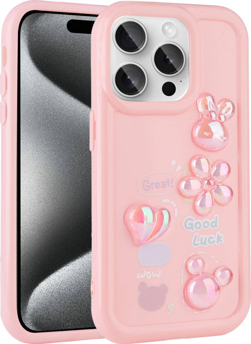 Apple iPhone 15 Pro Kılıf Kabartma Figürlü Parlak Toys Silikon Kılıf