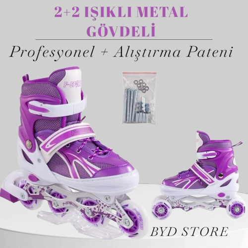 2 2 Işıklı Metal Gövdeli Profesyonel Ve Alıştırma Çocuk Pateni 34-37