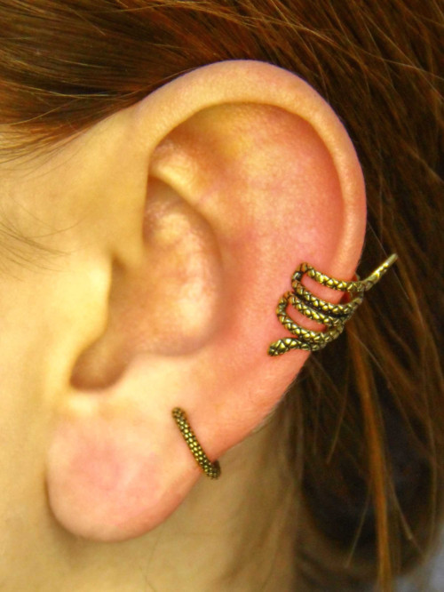 Vintage Antik 2'li Deliksiz Ear Cuff Ayarlanabilir Yılan Model Kıkırdak Küpe Seti eukk9