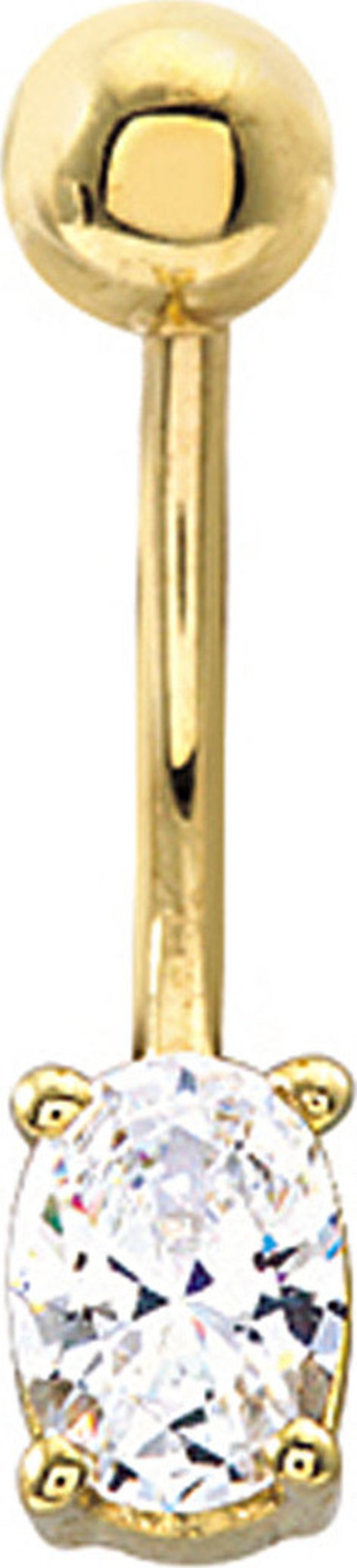 Oval Tek Taş Altın Göbek Piercingi (PC0078)