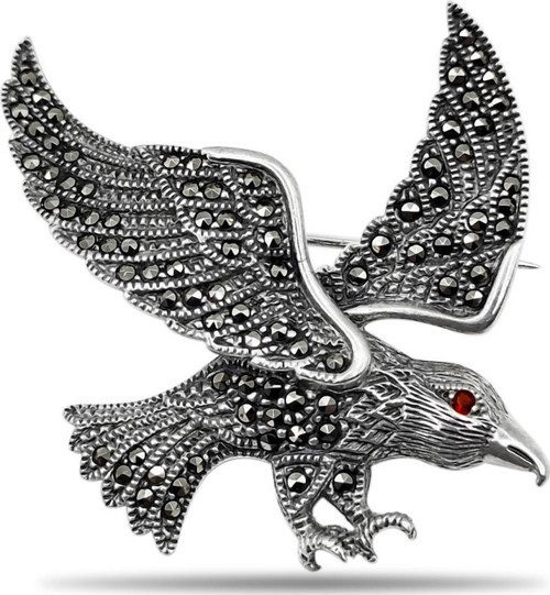 Markazit Taşlı Kartal Modeli Yaka İğnesi Gümüş Broş 925 Ayar BRS-165