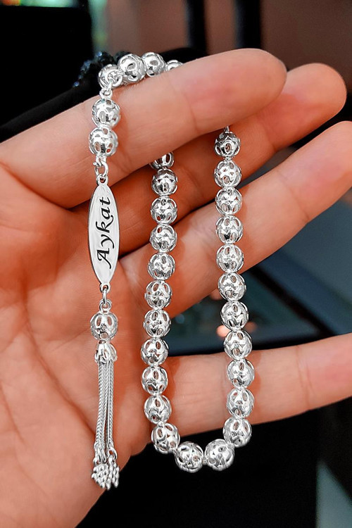 İsimli Gümüş Tesbih İsim Yazılı Kişiye Özel Tespih 925 Ayar TES-86