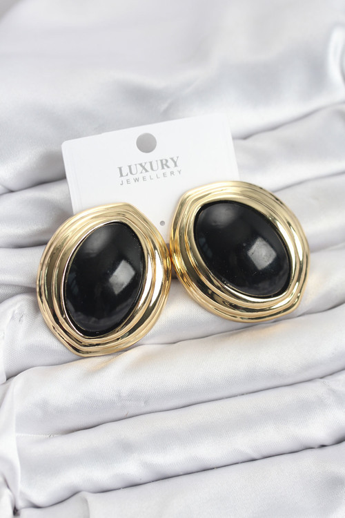 Pirinç Siyah Badem Model Vintage Gold Kadın Küpe - EBJ260123W39099