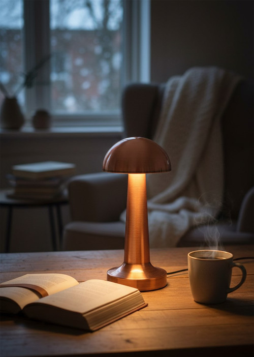 Rose Gold Dokunmatik Mantar Masa Lambası Şarjlı LED Gece Lambası Retro Dekoratif Başucu Lambası