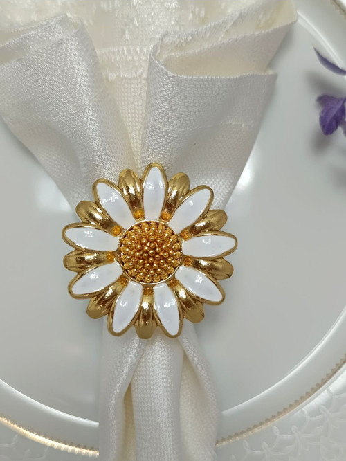 Elta Collection Parıltı Home Collection 6'Lı Papatya Beyaz Mineli Gold Halka Peçete Yüzüğü