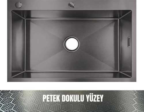 SAGAX 50x60 Antrasit Petek Dokulu Çift Delikli Mutfak Eviyesi 304 Paslanmaz Çelik 1mm