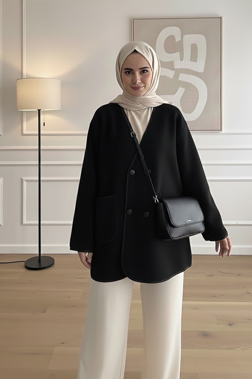 Şık Rahat 4 Düğmeli Angora Kadın Triko Uzun Hırka