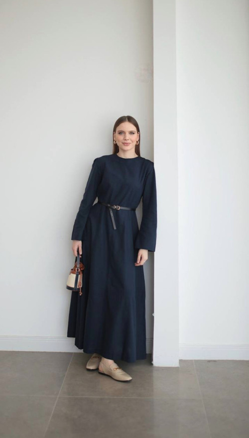 Kemer Detaylı Bel Oturtmalı Pinterest Keten Elbise