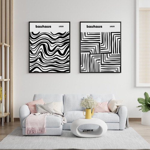 Bauhaus Siyah Çizgiler Duvar Tablosu Çerçeveli 2'li Set Siyah Renk 35 x 50 Boyut/Ebat