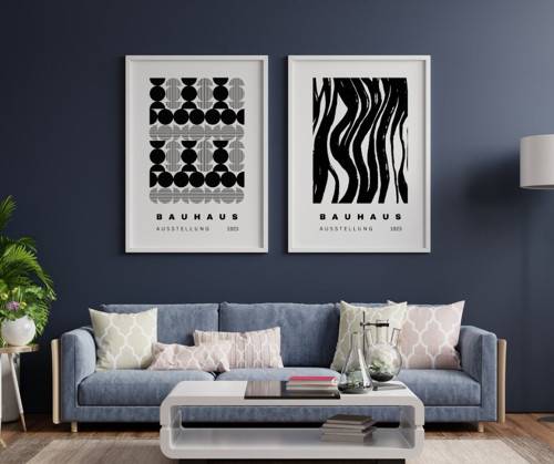 Siyah Beyaz Şekiller Duvar Tablosu Çerçeveli 2'li Set Beyaz Renk 30 x 42 Boyut/Ebat