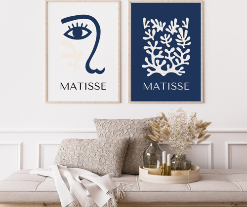 Mavinin Güzelliği Matisse Duvar Tablosu Çerçeveli 2'li Set Ahşap Renk 30 x 42 Boyut/Ebat
