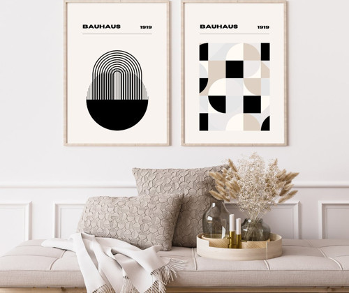 Bauhaus Minimalist Duvar Tablosu Çerçeveli 2'li Set Ahşap Renk 35 x 50 Boyut/Ebat