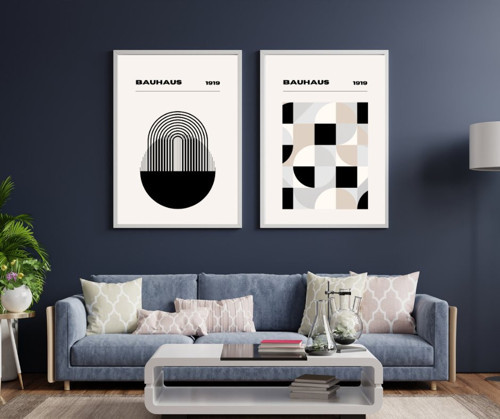 Bauhaus Minimalist Duvar Tablosu Çerçeveli 2'li Set Beyaz Renk 35 x 50 Boyut/Ebat