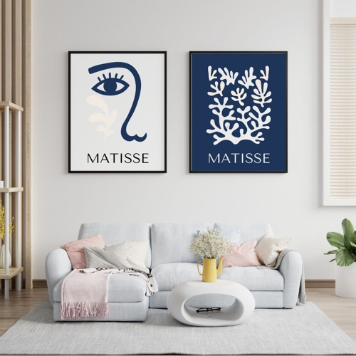 Mavinin Güzelliği Matisse Duvar Tablosu Çerçeveli 2'li Set Siyah Renk 35 x 50 Boyut/Ebat