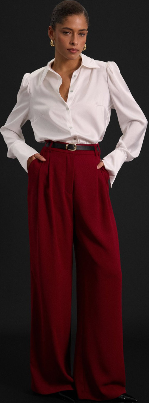 Luna Krep Pantolon - Bordo