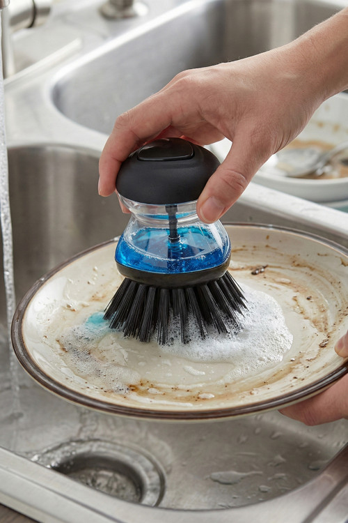 Tuşlu Deterjan Hazneli Bulaşık Fırçası Bulaşık Süngeri Mutfak Süngeri Pratik Lavabo Fırçası