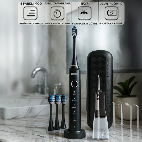 Oral B6 Care Şarj Edilebilir Diş Fırçası Siyah 4 Fırça Başlık + Şarjlı Su Diş Temizleyici