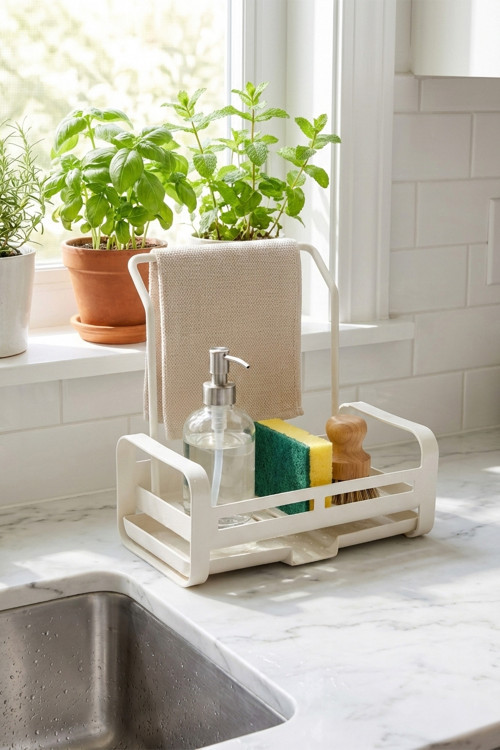 Sabunluk ve Havluluk Lavabo Mutfak Seti Askılı Evye Yanı Düzenleyici Süngerlik Hazneli Organizer