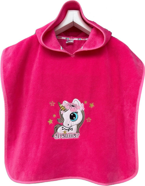 Pamuklu Unicorn Nakışlı Fuşya Kapşonlu Kız Cocuk Panco Cocuk Havlu Cocuk Panco Bebek Plaj Havlusu