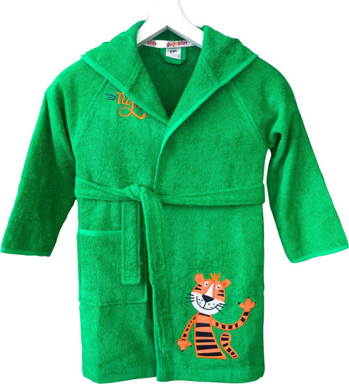 %100 Pamuk Tiger Kaplan Nakışlı Yeşil Erkek Cocuk Bornoz Bebek Bornoz