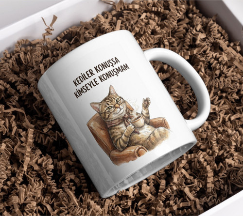 "Kediler Konuşsa Kimseyle Konuşmam" Gözlüklü Kedi Kupa