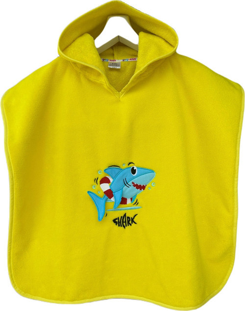 Pamuklu Köpekbalığı Limon Sarısı Kapşonlu Cocuk Panco Cocuk Havlu Panco Bebek Plaj Havlusu
