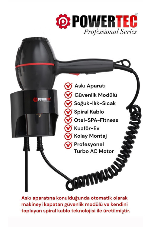 TR-301 Askı Aparatlı | Otel Tipi | Profesyonel Saç Kurutma & Fön Makinesi