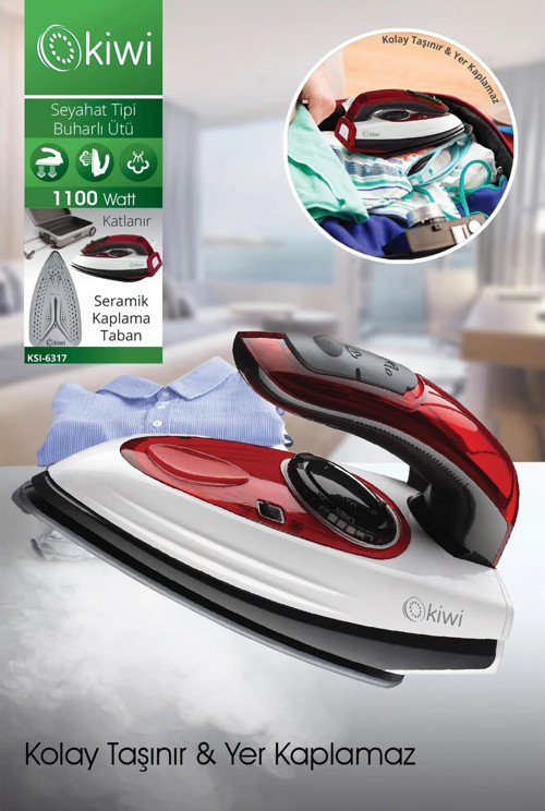 KSI-6317 Seyahat Tipi Buharlı Ütü Seramik Kaplama Taban Kırmızı