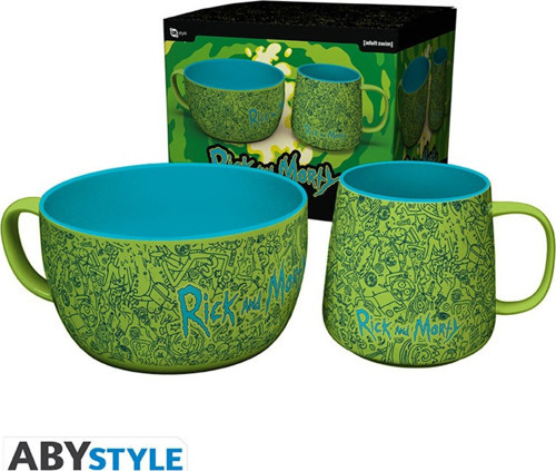 Rıck And Morty - Breakfast Set Mug + Bowl - Pattern - Kahvaltı Seti - Bs0038