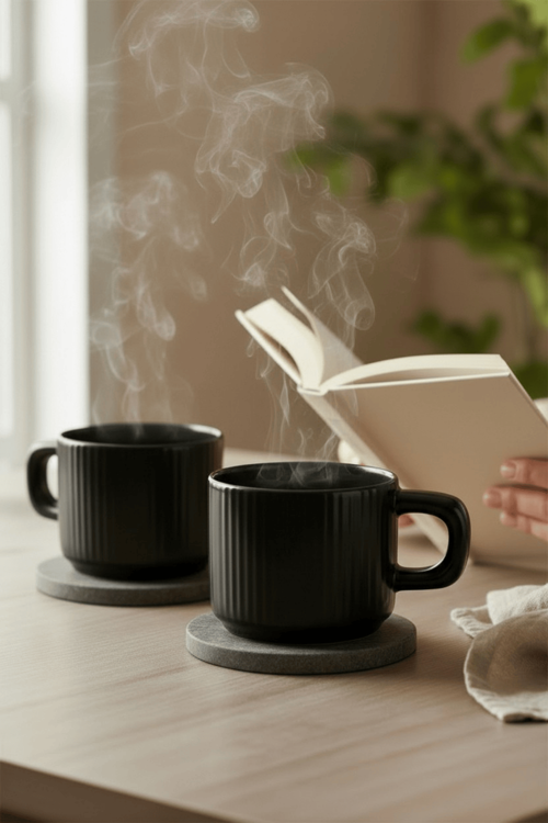 2 Adet El Yapımı 260 ml Siyah Parlak Seramik Mug Çay Kahve Kupası MIT1302
