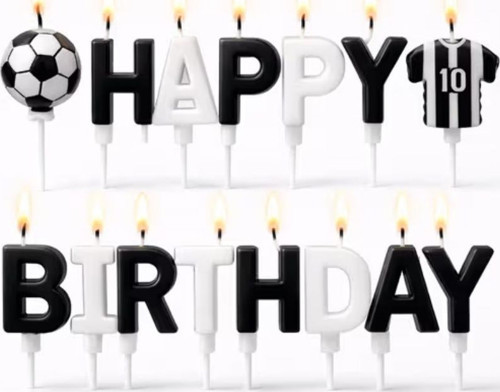 Taraftar Temalı Futbol Topu Happy Birthday Siyah Beyaz Mum Set