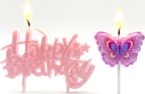 Pembe Happy Birthday Kelebekli Mum Set