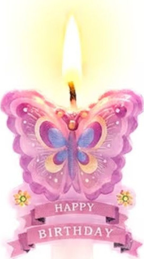 Pembe Kelebek Happy Birthday Çiçekli Mum 1 Adet