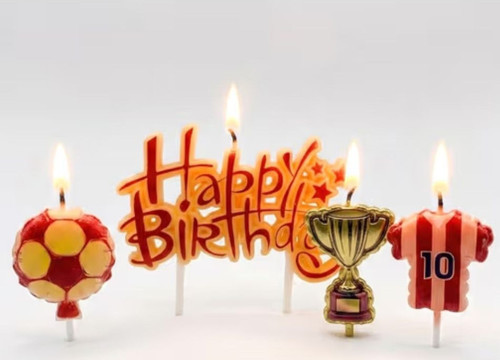 Taraftar Temalı Sarı Kırmızı Happy Birthday Kupa Şekilli Mum Set