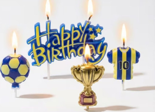 Taraftar Temalı Sarı Lacivert Happy Birthday Kupa Şekilli Mum Set