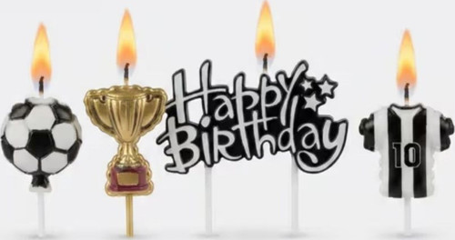 Taraftar Temalı Siyah Beyaz Happy Birthday Kupa Şekilli Mum Set