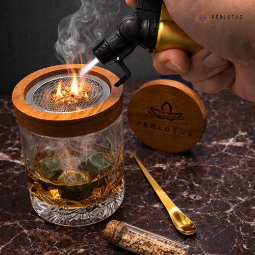 Ahşap Viski Tütsüleme Seti Tüm Bardaklara Uyumlu(Talaş,Pürmüz,Süzgeçli Aparat,Kaşık)