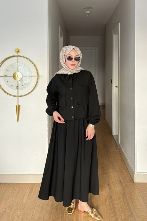 Emily Model Cep Detaylı Kadın Alt Üst Takım – Siyah