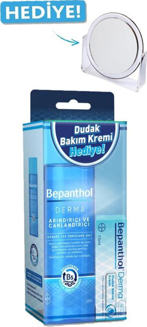 Derma Yüz Temizleme Jeli 200 ml Derma Dudak Bakım Kremi 7.5 ml + Ayna Hediye
