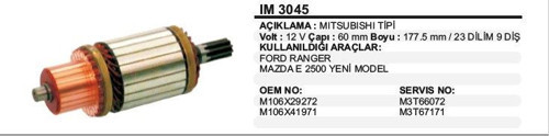 Kollektör 12V 9 Diş Mıtsubıshı Ford Ranger / Mazda E2500 Y.M. Mıtsubıshı Tip (1 Ad )