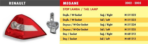 Stop Lamba Renault Megane / Sağ (2003-2006) (Duysuz) (1 Ad )
