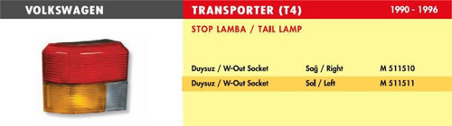 Stop Lamba Vw Transporter T4 / Sağ (Sarı) (Duysuz) (1 Ad )