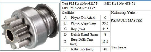 Marş Dişlisi 9 Diş 8 Kanal Japon Tipi Renault Master Tam Freze Ds=9 Dkç=35,5 Boy=51,5 Ks=8 Bdç=13,1 Gç=48,5 (1 Ad )