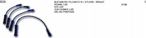 Buji Kablosu Tk.Renault Megane 1 6İe Clıo Hb 1 6İe 770273226 (1 Tk )