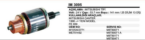 Kollektör 24V 13 Diş Mıtsubıshı Ym Canter 98-> Mıtsubıshı Tip (1 Ad )