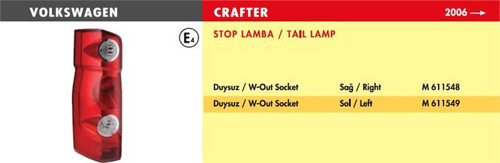 Stop Lamba Vw Crafter / Sağ (06 >) (Duysuz) (1 Ad )