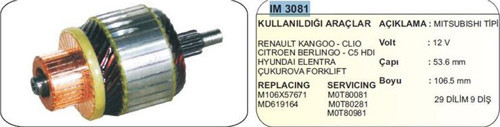 Kollektör 12V 9 Diş Renault Clıo-Kango-Cıtr-Berlıngo-C5 Hdı -Hyundaı Elantra Dizel Mıtsubıshı Tip (1 Ad )